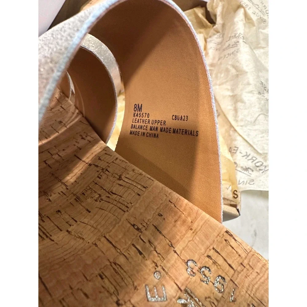 NEW IN BOX Kork-Ease Menzie Gold Metallic Leather Cork Wedge Slide Sandal Size8